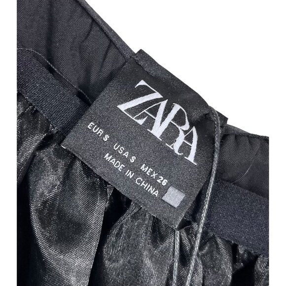 ZARA ORGANZA SATIN EFFECT DRESS One Shoulder black sz S - Picture 4 of 13